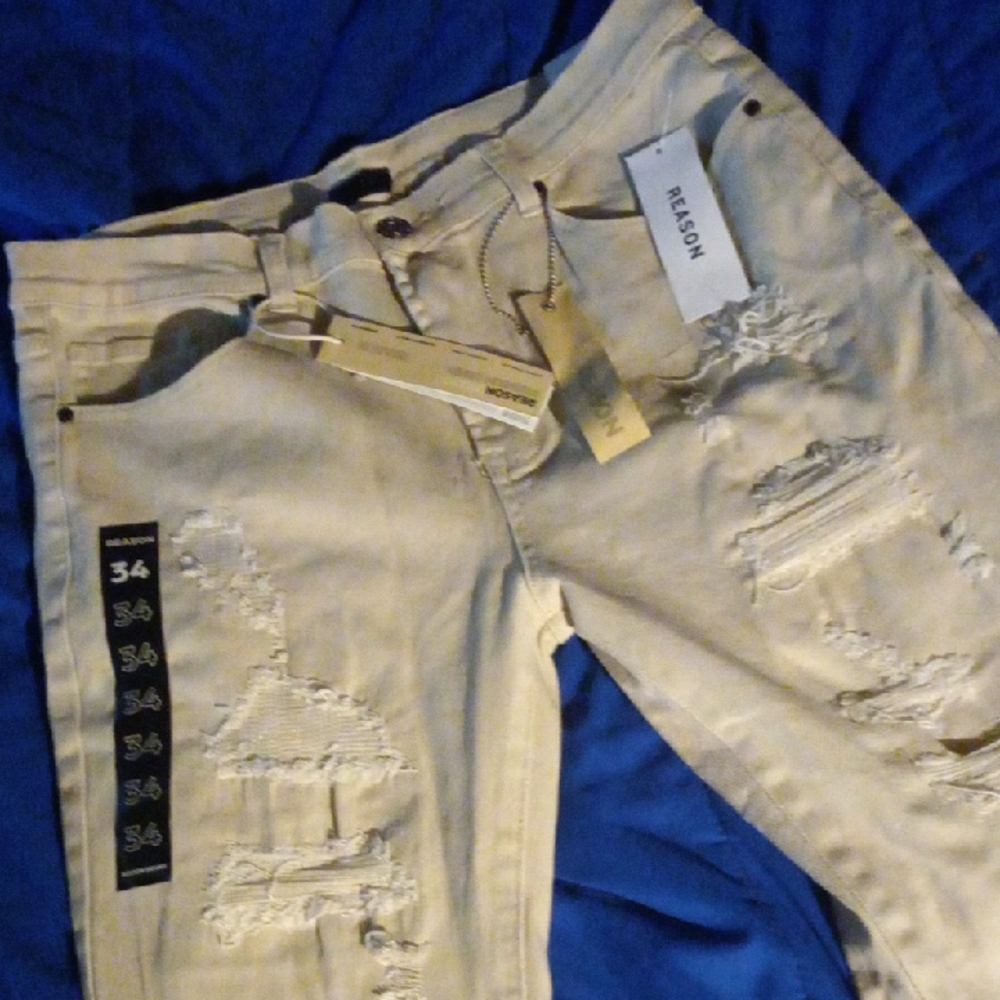 Reason Distressed Beige Jeans